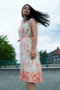 Red Printed Midi Dress Linen Made in Berlin CLARA KAESDORF
