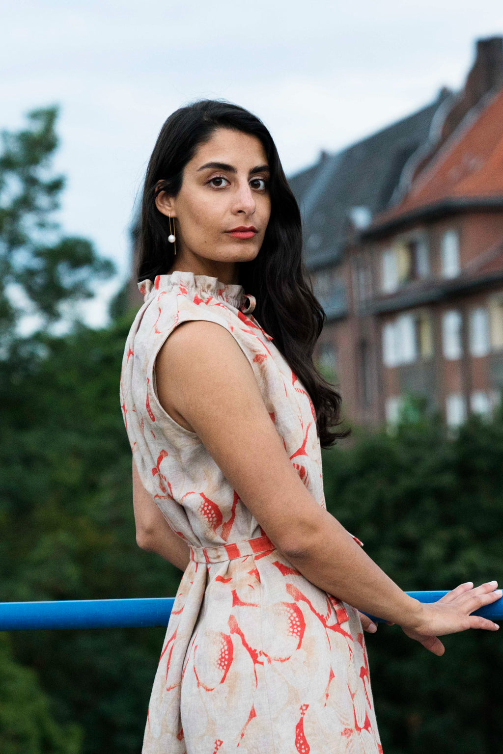 Linen Dress with red print