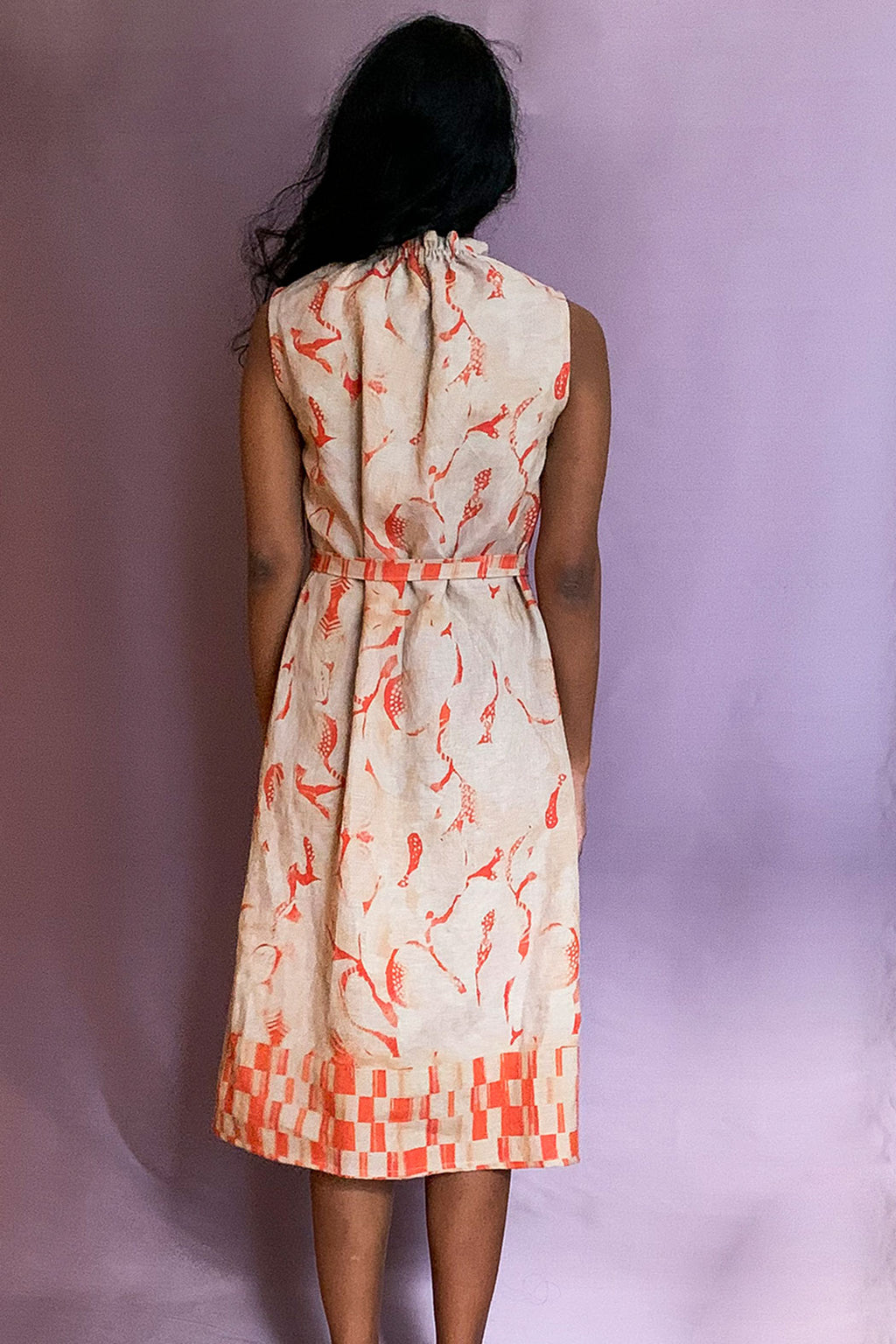 linen dress with red print made in Berlin Clara Kaesdorf