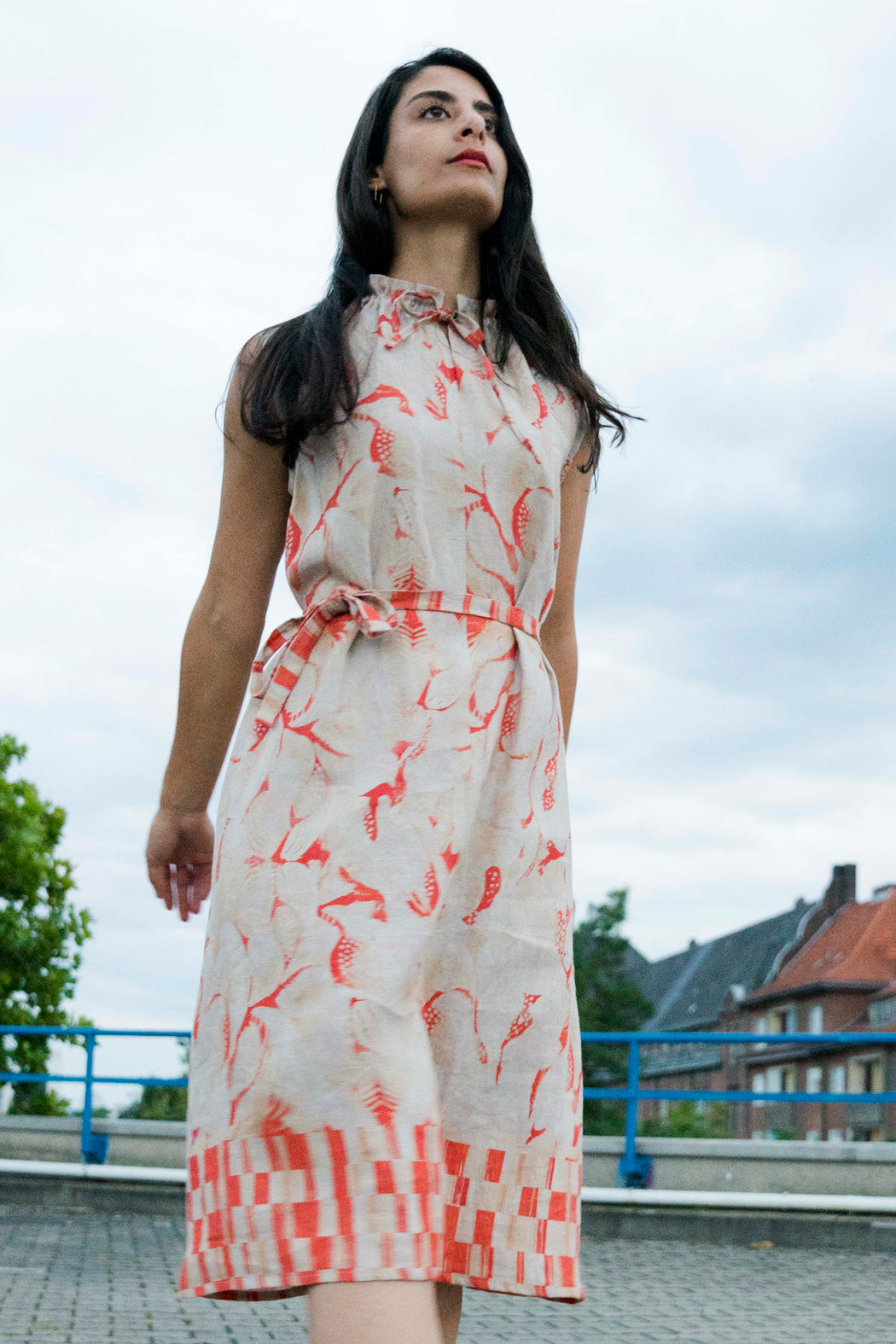 Linen dress red Print CLARA KAESDORF