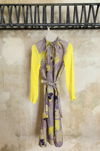 loose linen silk dress in purple and yellow CLARA KAESDORF