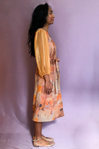 Dress Linen Orange Silk Sleeves