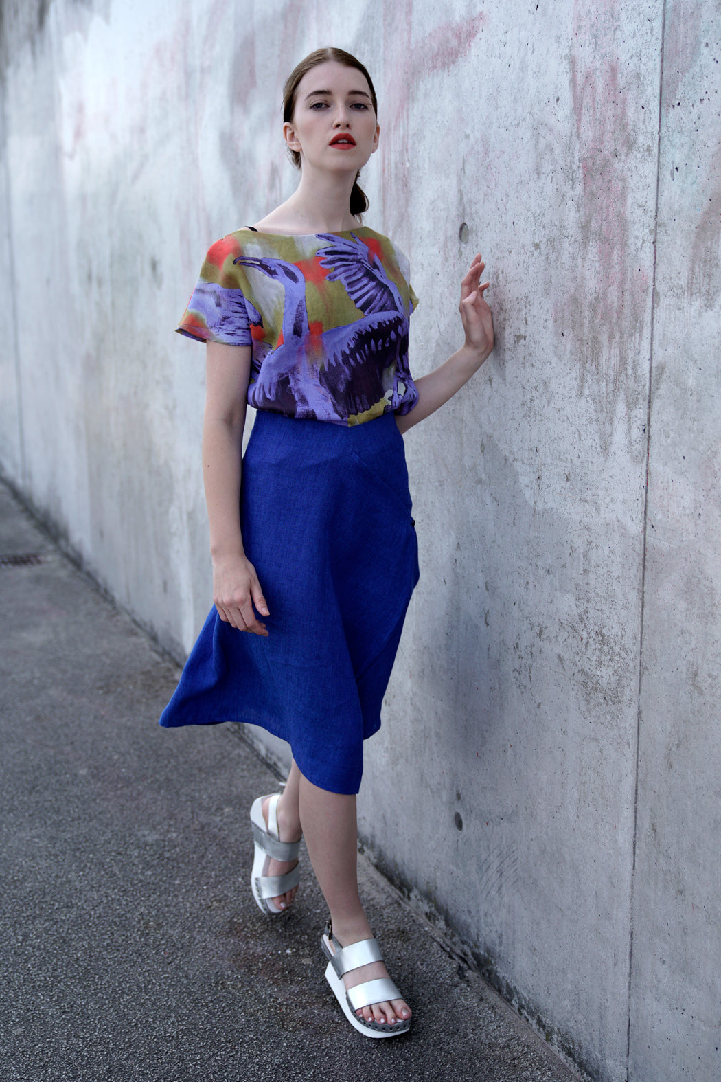Linen Shirt Bird Print Yellow