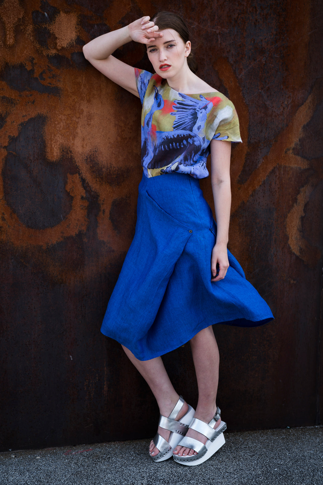 Linen Shirt Bird Print Yellow