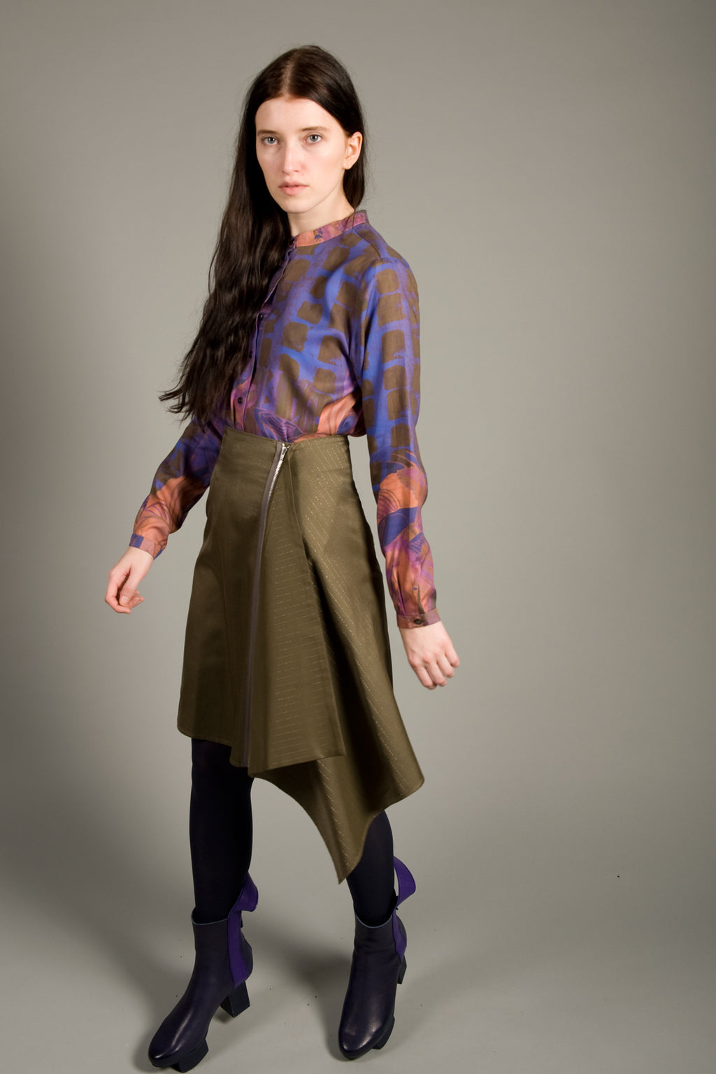 Asymmetric Skirt Green Gold