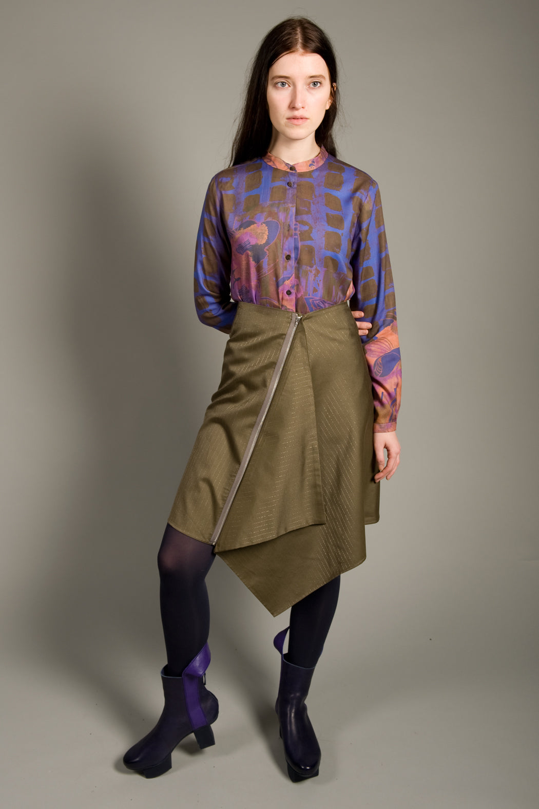 Asymmetric Skirt Green Gold