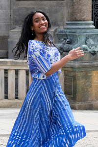 wide midi skirt with blue print CLARA KAESDORF