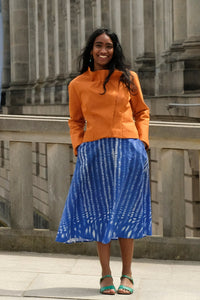 Blue dotted flared skirt from Berlin CLARA KAESDORF