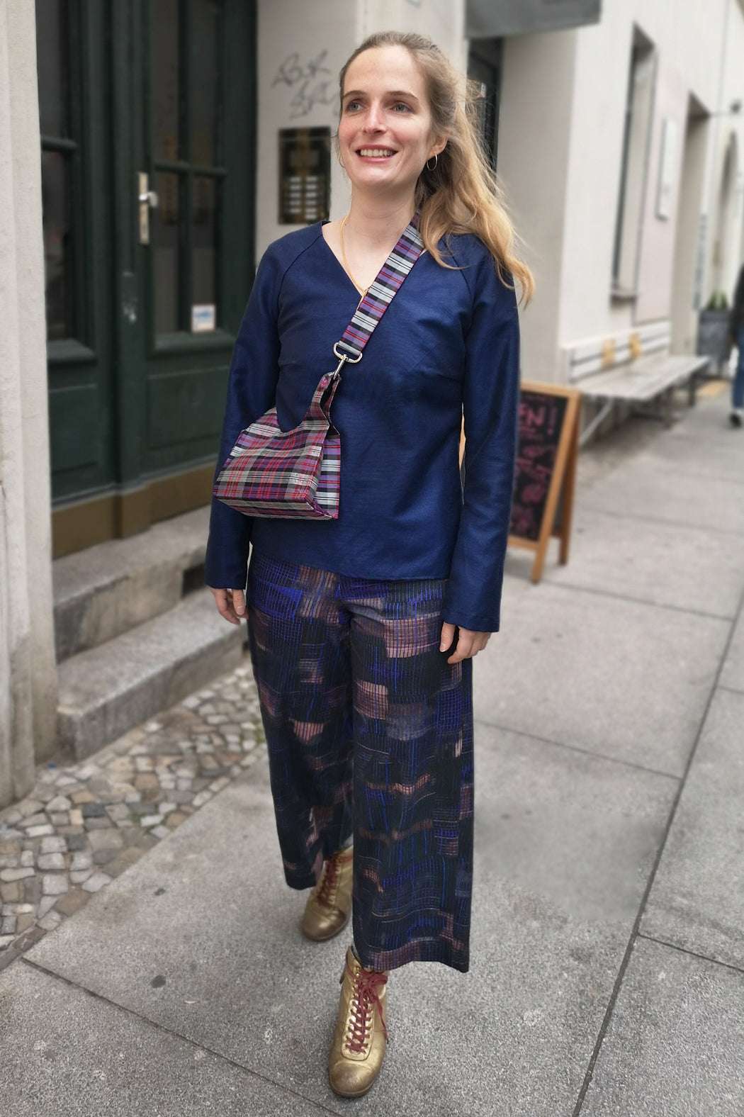 Culottes Wide Leg Pants Dark Check Organic Cotton Clara Kaesdorf