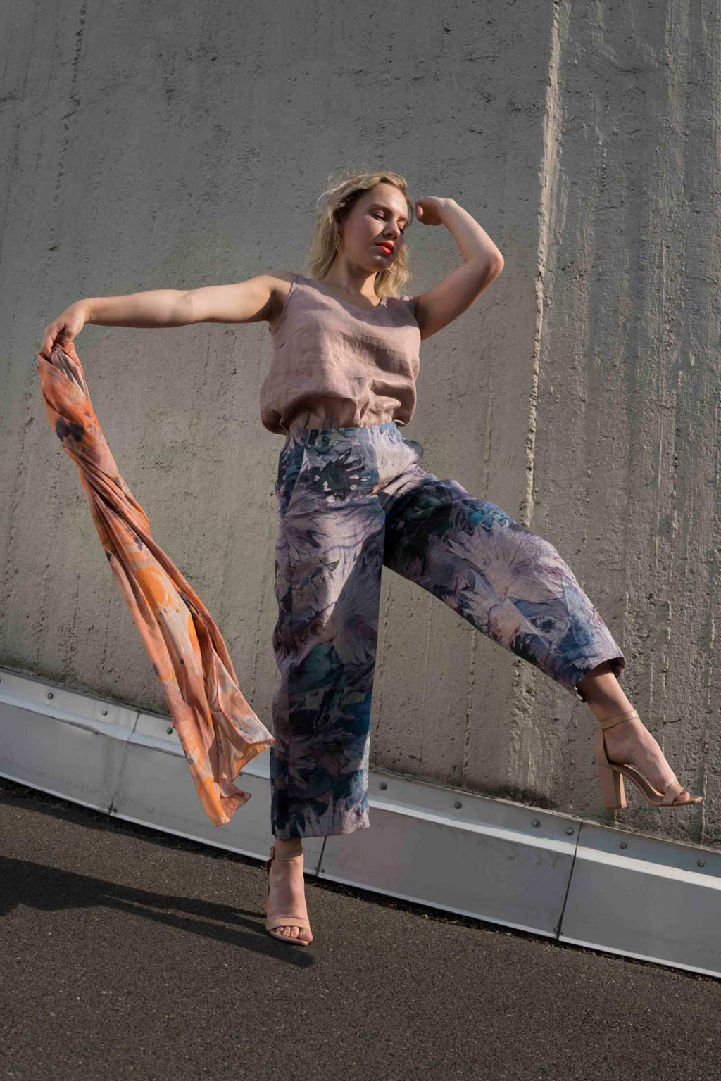 Linen Culottes Fish Print Petrol