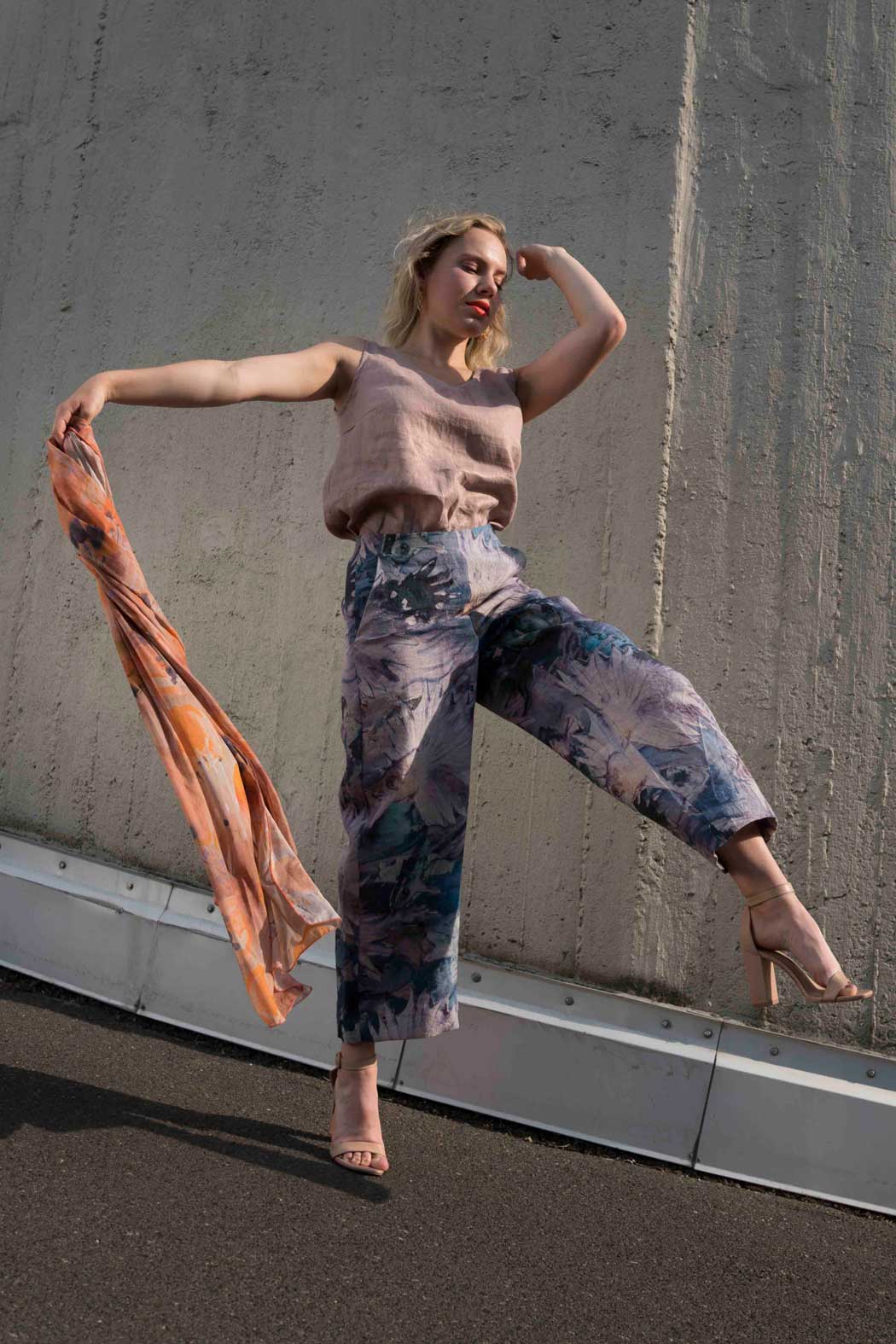 Linen Culottes Fish Print Petrol