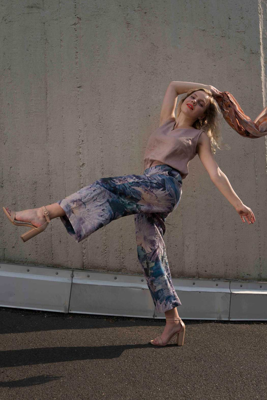 Linen Culottes Fish Print Petrol