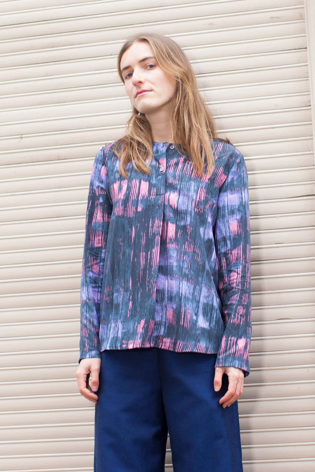 Loose Tencel Blouse printed in Raspberry