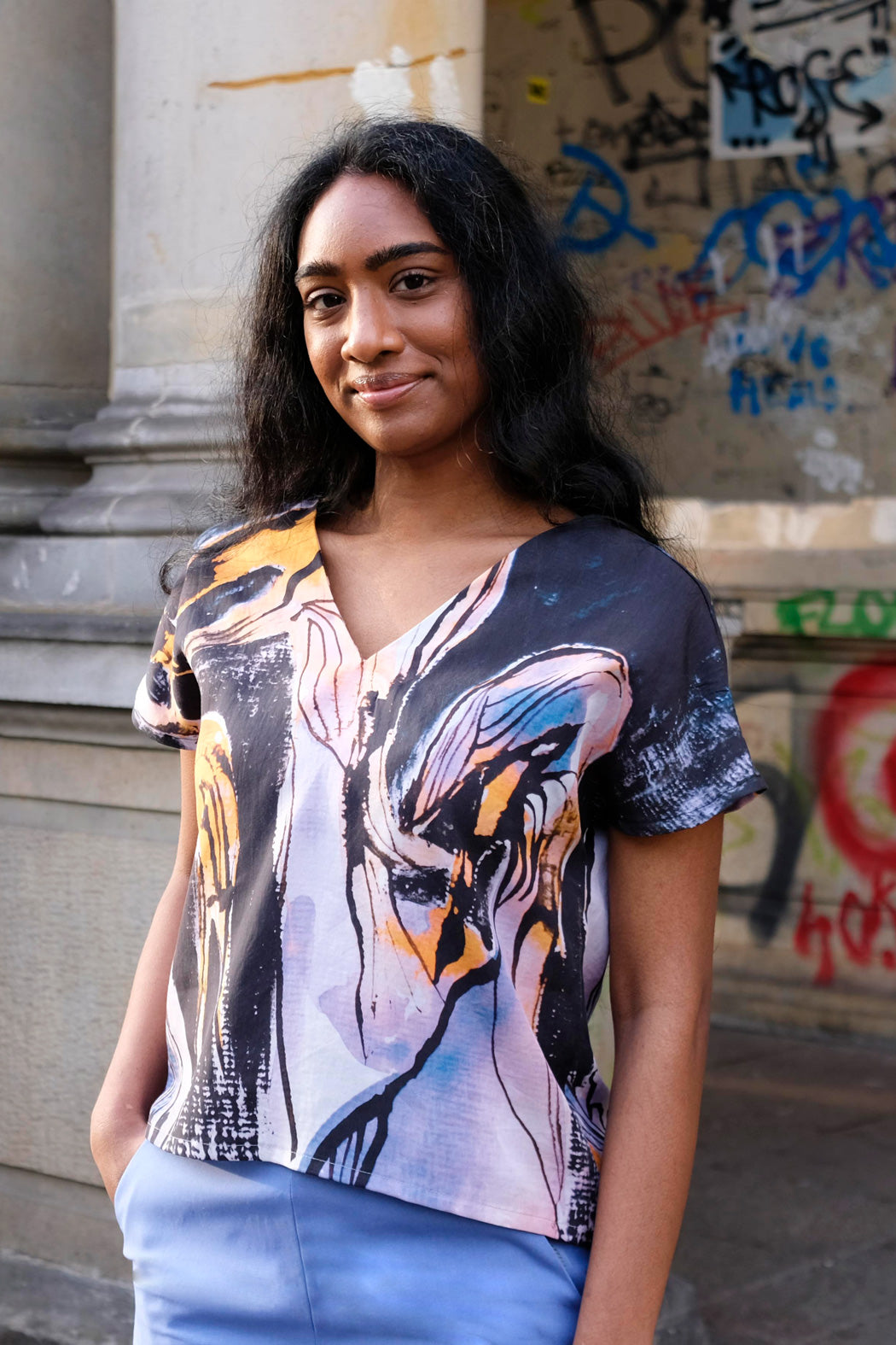 Bluse Orange schwarz CLARA KAESDORF