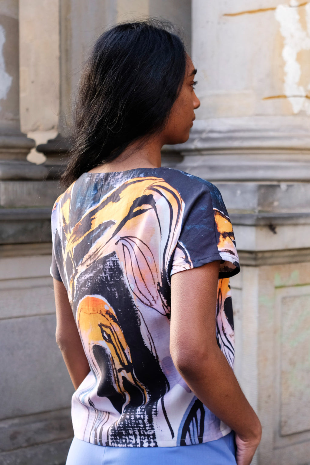 Vogelprint Kimono Top Hinten CLARA KAESDORF