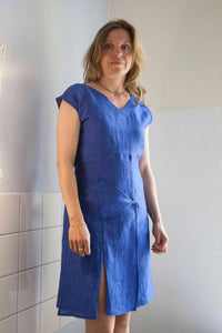 Blue Linen Dress Draping