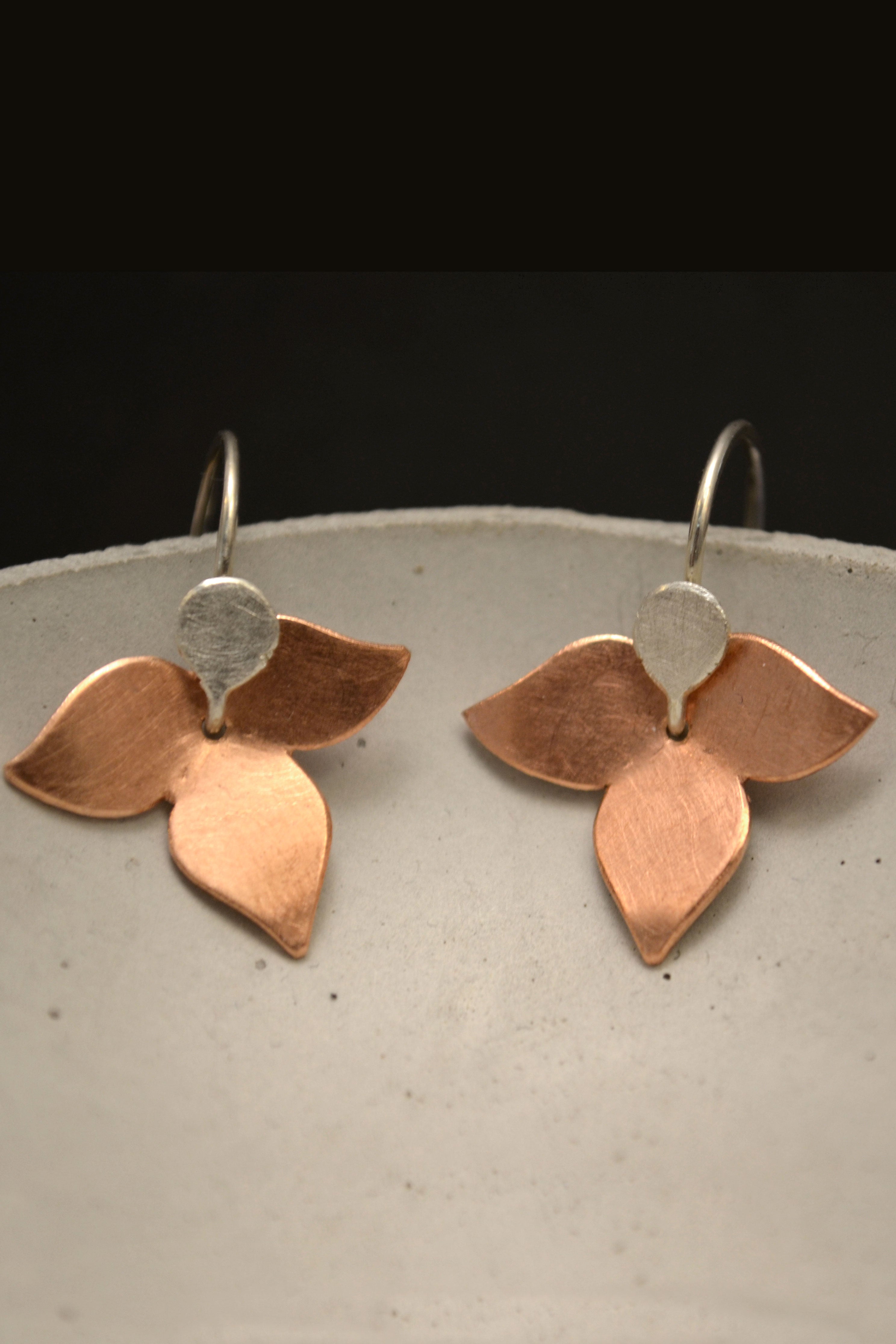 Floral Earrings Copper and Silver by Carolina Lutz