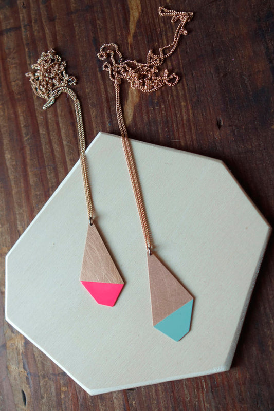 Pink and Mint Polygon Necklace