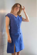 Blue Linen Dress Draping